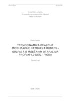 Termodinamika reakcija micelizacije natrijeva dodecil-sulfata u miješanim otapalima propan-1,2-diol - voda